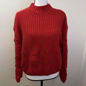 Jessica‎ Simpson Cropped Sweater Red Chunky Knit Bobble Knit Sleeves Size Medium